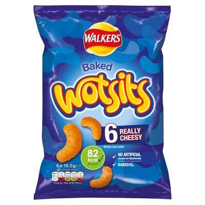 Walkers CrispsBaked Wotsits Really Cheesy Corn Puffs 6 Pack 16.5g