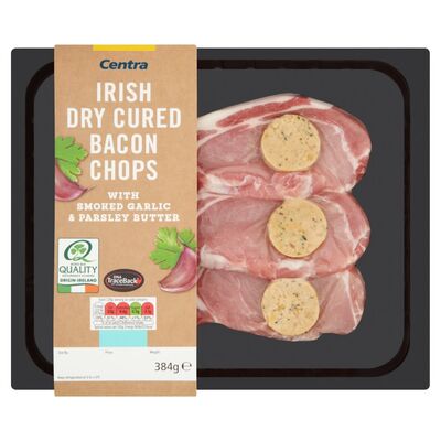 Centra Irish Dry Cured Bacon Chops With Smoked Garlic & Parsley Butter 384g