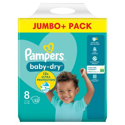 Pampers Baby Dry Taped Size 8 Jumbo + 52 pce